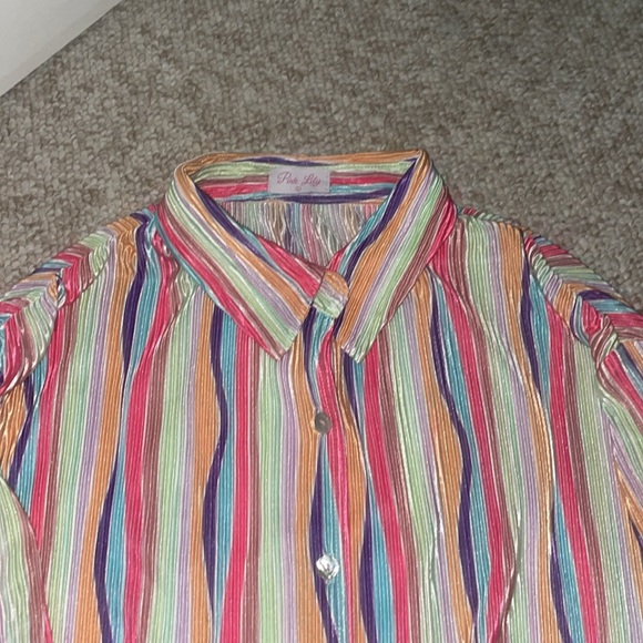 Pink Liky Bayside Brunch Pastel Stripped Plisse Button Up Set - Picture 7 of 10